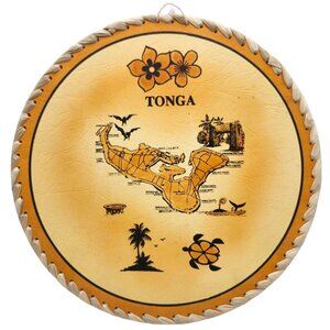 Handcrafted Oceana Tonga Island Map Landmarks 12 Inch Round Wall Hanging Decor